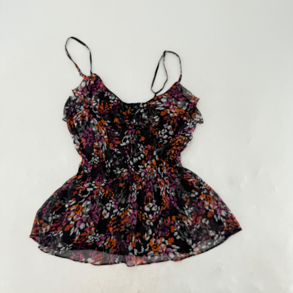 Candies Floral Cami Top Ruffle‎ Trim Sheer Overlay Blouse Summer Small FLAWS - Picture 3 of 10